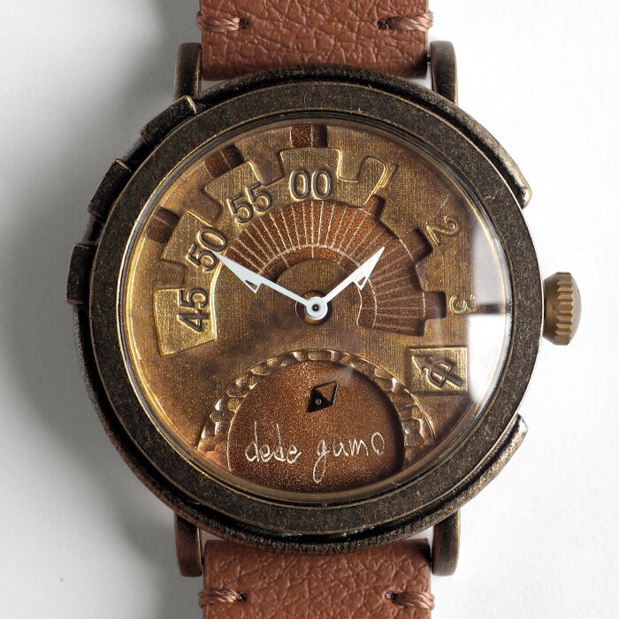 DEDEGUMO(デデグモ) 手作り 腕時計 Rev. ブラウン メンズ レディース [Q41-7-BR] 京都 ハンドメイド ウォッチ ブランド ヴィーガンレザーベルト クオーツ 日本製ムーブメント アナログ ペアウォッチ 大きめ タコメーター 個性的 レトロ おしゃれ 可愛い かわいい 国産 日本製