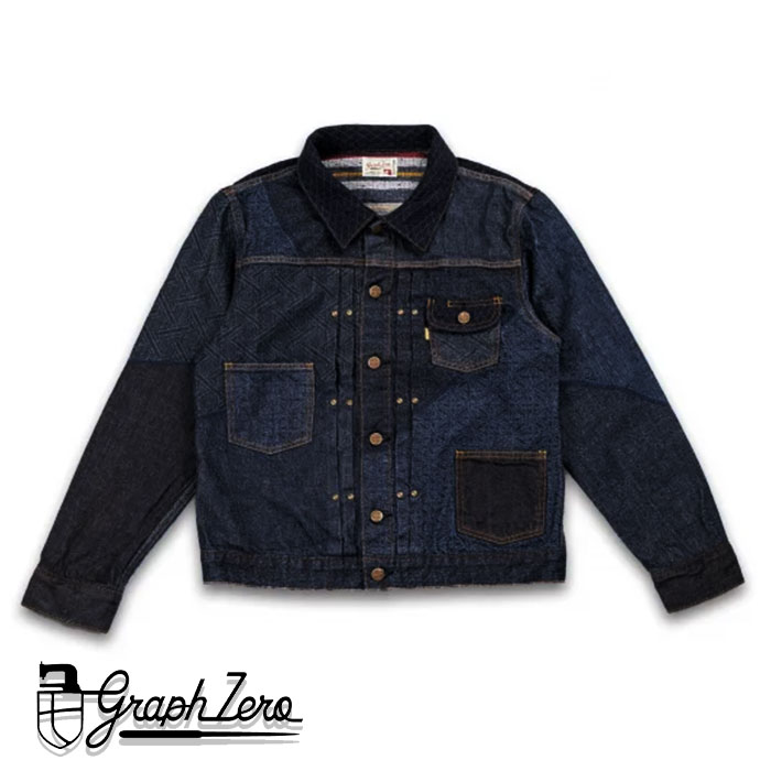 graphzero(グラフゼロ) 10oz エンボスデニム パッチワークジャケット 天然藍 ロープ染色  岡山 倉敷 児島 ジーンズ デニム ブランド カバーオール テーラードジャケット ヴィンテージ リメイク クラシック