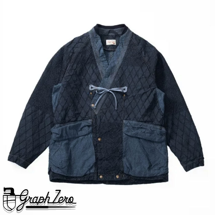 graphzero(グラフゼロ) 作務衣 ジャケット 剣道デニム 11oz ブルー  岡山 倉敷 児島 ジーンズ デニム ブランド 刺し子 ワンウォッシュ 織りネーム ワークポケット ワーク アウター 春 秋 冬