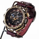 KINO（キノ） 手作り腕時計 自動巻き 裏スケルトン キノパンクブラック 真鍮 ワインブラウン K-18-BR-WI ハンドメイド 手作り 機械式 腕時計 ウォッチ スケルトン 蓄光 針 スチームパンク アンティーク レトロ 大きい おしゃれ メンズ レディース 革 革ベルト 日本製 国産