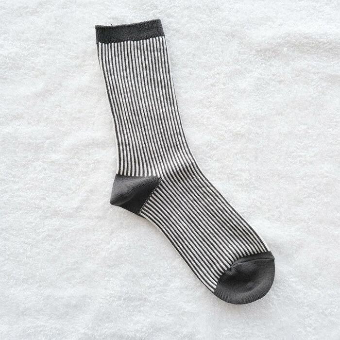 ORGANIC GARDEN（オーガニックガーデン) ストライプ柄ソックス オーガニックコットン 五倍子染め ナチュラルブラック レディース [8-0039-22] 靴下の街 奈良県 広陵町 ヤマヤ 女性 クルー丈 靴下 ソックス ブランド 肌に優しい 日本製 国産 ストライプ 通年素材
