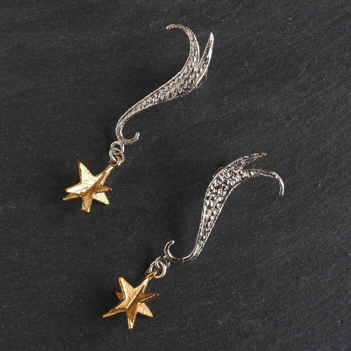 楽天クラフトカフェsasakihitomi（ササキヒトミ） 流れ星ピアス シルバー925 真鍮 両耳セット レディース [No-037] アクセサリー 作家 佐々木ひとみ 手作り ハンドメイド 揺れる 星 スター チタンポスト 耳飾り 揺れる シンプル 吊り下げ 可愛い かわいい オシャレ 日本製 国産 プレゼント