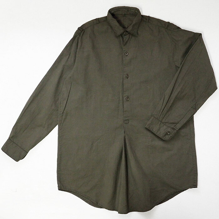 SOMETARY (ソメタリ) チェコ軍 1960's プルオーバー グランパシャツ 長袖 楊梅染め 海松色 レディース [SO-GRSH01-MIRU] シャツ ブラウス トップス ビッグシャツ オーバーシャツ ビッグシルエット 長そで 無地 カーキ 透けない シンプル コットン 綿 春 秋 冬 体型カバー