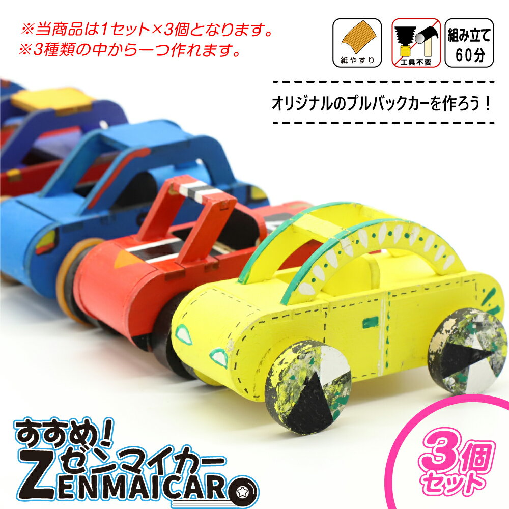 木製工作キット 【すすめ！ゼンマイカー3個セット】 プルバックカー 走る 動く 組み立て おもちゃ 知育玩具 学習玩具 木のおもちゃ おえかき 塗るだけ 男の子 女の子 小学生 自由研究 手作り