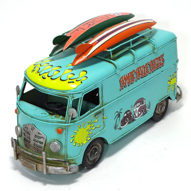 ブリキ おもちゃ SURF バス BLUE L27cm ブリキのおもちゃ ブリキ製 ヴィンテージカー アンティーク レトロ 車 自動車 アメリカン雑貨 インテリア