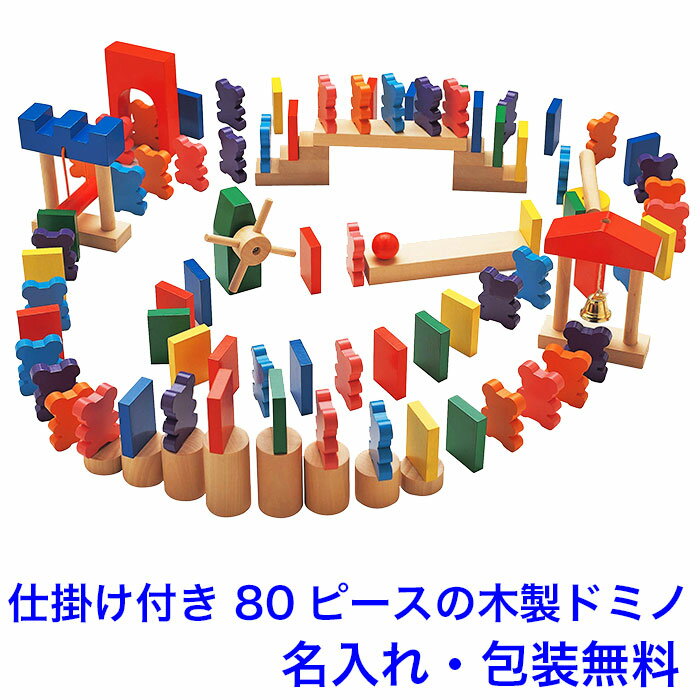 長方形ブロックとクマさんブロック計80個のドミノ倒しで、集中力を養える木製知育玩具です。付属パーツが色々ついていて楽しく遊べます。 ■材質：天然木 ■ブロックサイズ：5×3.3×1 cm ■ブロック個数：80個、仕掛けパーツ：18個、収納袋×1 ■対象年齢目安：3歳〜 ■発売元：株式会社エド・インター（日本） Ed.Inter ■生産国：ベトナム ヨーロッパ玩具安全規格(EN71)適合品 お誕生日プレゼントや出産祝いギフト、クリスマスプレゼントなどにもお勧めです。｜ドキドキドミノ｜木製ドミノ倒し 楽しくなる付属パーツが色々ついたドミノ倒しです。 長方形ブロック(40個)とクマさんブロック(40個)を上手に並べていきます。ベルや、ボールや階段などの付属パーツを所々に盛り込み、個性豊かなドミノあそびを楽しみましょう。ドミノ倒しは倒さないように気をつけて並べていくことで、集中力が身につきます。また、付属のパーツを使うことでドミノの不思議な動きを楽しめます。あそび終わったら、袋に入れてお片づけできます。 ■材質：天然木 ■ブロックサイズ：5×3.3×1 cm ■ブロック個数：80個、仕掛けパーツ：18個、収納袋×1 ■対象年齢目安：3歳〜 ■発売元：株式会社エド・インター（日本） ■生産国：ベトナム 本製品はヨーロッパ玩具安全規格(EN71)適合品です。なめても安全な塗料が使われております。 名入れを無料で承ります。（営業日12時まで当日出荷できます。） プレートの貼付けなので、ご自分で好きな箇所に貼付けることもできます。 ご希望の場合は「貼付けずに添付希望」とご記入ください。 名入れ記入欄は購入手続きページ内にあります。 ブロックは全部で80個 長方形ブロック4色計40個、クマさんブロック4色計40個、合計80個と十分楽しめる数があります。 色々な楽しい仕掛けがある 円柱や階段、ベル、風車にアーチ、ボールも付いていて、使い方色々とても楽しく遊べます。 工夫次第で仕掛けを使った並べ方が色々できます。 かわいいパッケージ入り！ プレゼントにも喜んでもらえる、かわいいパッケージに入っています。 製品仕様 ■商品名：ドキドキドミノ ■材質：天然木 ■ブロックサイズ：5×3.3×1 cm ■ブロック個数：80個、仕掛けパーツ：18個、収納袋×1 ■対象年齢目安：3歳〜 ■発売元：株式会社エド・インター（日本） ■生産国：ベトナム 本製品はヨーロッパ玩具安全規格(EN71)適合品です。なめても安全な塗料が使われております。 パステルカラーのキャンディードミノもあります。 本製品はヨーロッパ玩具安全規格(EN71)適合品です。 CEマークは消費者には判断しにくい部分の危険を減らすこと、大人では注意できても子どもでは気付かない危険の発生を減らすことを目的に基準が定められています。 日本国内におもちゃを輸入する際には、食品衛生法によって製品に使われている塗料（着色料）の安全性を確認することが法律によって義務付けられています。 エド・インターの製品は幼児教室生まれの知育玩具です。 株式会社エド・インターは幼児教室の設立をきっかけに誕生しました。幼児教育の経験豊富な先生の生の声、お子さまの反応、保護者の方のご意見を活かして、本当に知育効果のあるもの、そして素材の温かみを大切にした木や布の知育玩具の開発に邁進しております。現在も兵庫県芦屋市・西宮市に教室があり、新商品の開発・改良に重要な役割を担っています。 これ以外の積み木はこちらへ