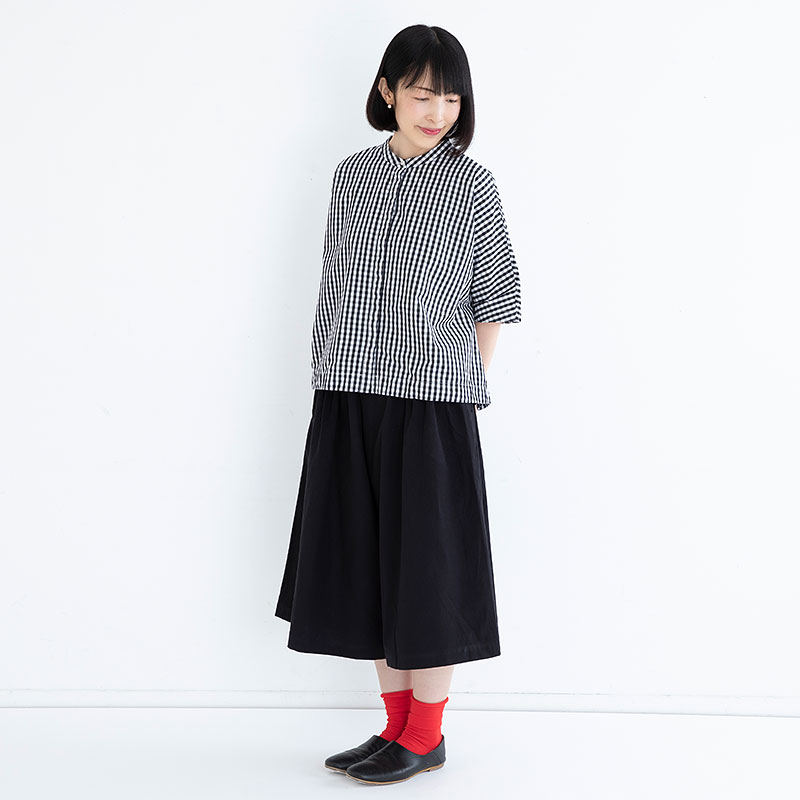 ソーイングキット ｜ 和紙コットンのギャザーキュロット［墨黒］ ｜ 手芸 キット 手芸キット 手作り ハンドメイド ミシン 大人向け crafting-kit-10002295 手づくりタウン 楽天市場店 サンプル画像2