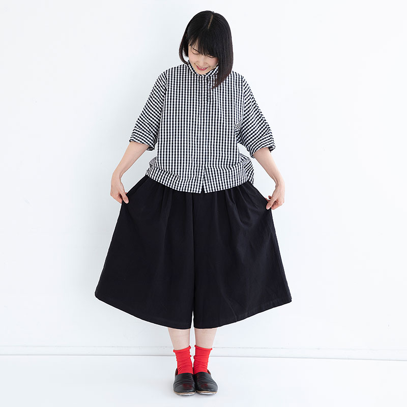 ソーイングキット ｜ 和紙コットンのギャザーキュロット［墨黒］ ｜ 手芸 キット 手芸キット 手作り ハンドメイド ミシン 大人向け crafting-kit-10002295 手づくりタウン 楽天市場店 サンプル画像3
