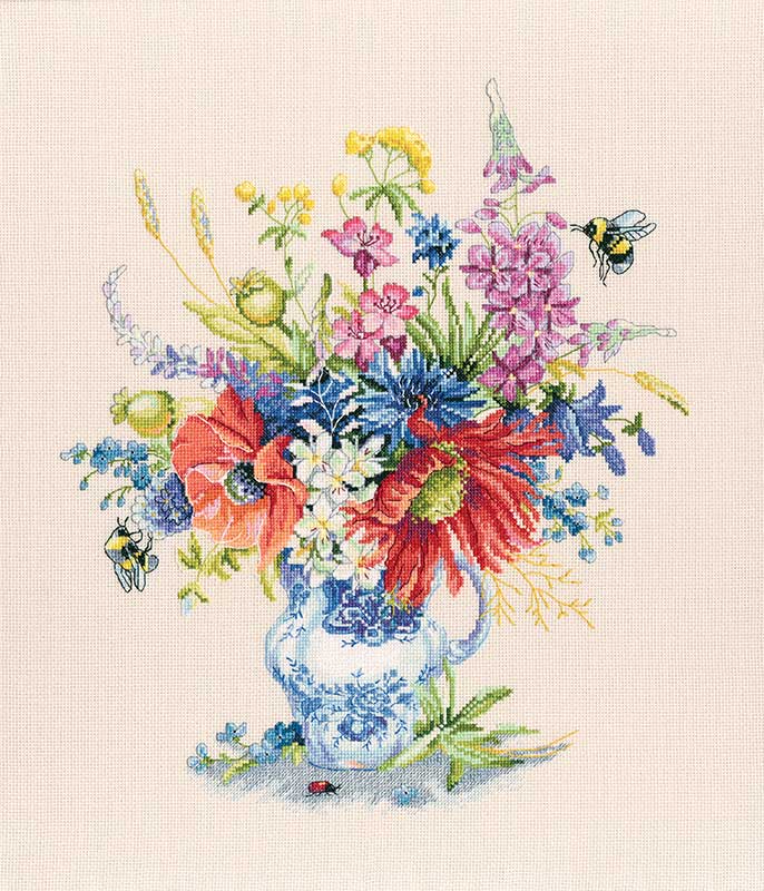 ポイント2倍：12/26 01:59まで【 輸入 クロスステッチキット 】 刺繍キット RTO社 サマーブーケ ｜ 刺しゅう 刺繍 ステッチ ししゅう 刺繍 キット 手芸 キット 手作り ハンドメイド 手芸用品 インテリア おしゃれ 世界 クロスステッチ 花 花瓶