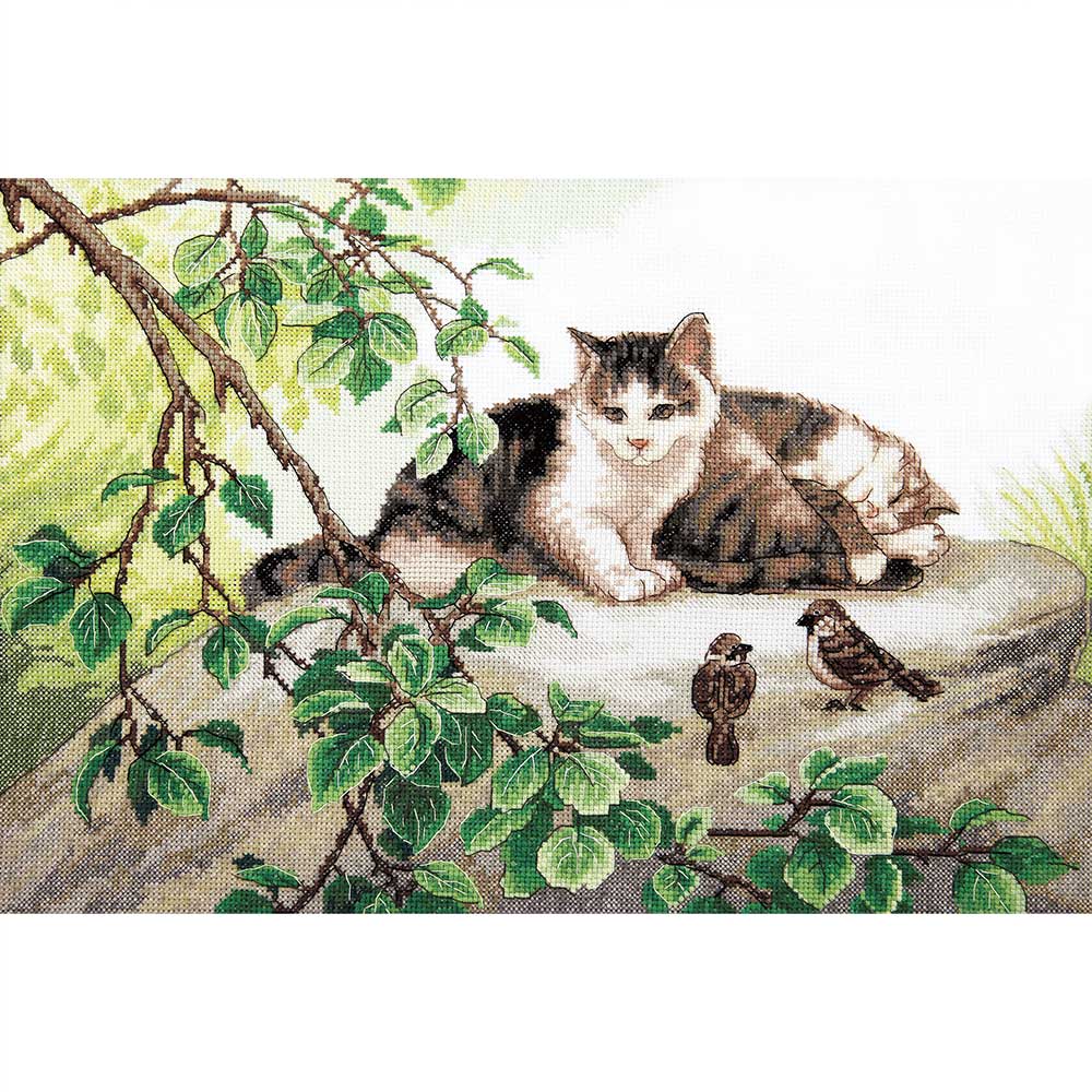 【 輸入 クロスステッチキット 】 刺繍キット Charivna社 春の訪れ ｜ 刺しゅう 刺繍 ステッチ ししゅう 手芸 キット 手芸キット 手作り ハンドメイド 手芸用品 インテリア おしゃれ 世界 クロスステッチ 猫 キャット