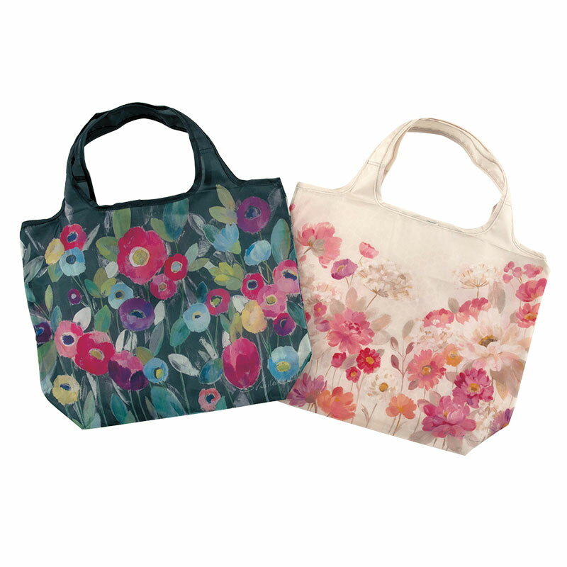 完成品 ｜エコバッグ2個セット［花］ ｜ エコバッグ 買い物 ショップバッグ ブルー ピンク 花柄 コンパクト セット 軽い エコ 軽量