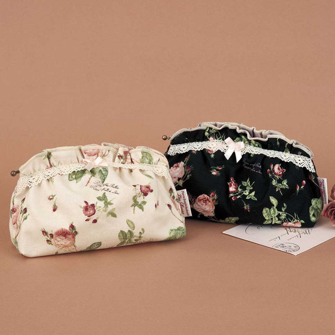 樂天商城 - 完成品 ｜ギャザー・ポーチ（アイボリー | ブラック） ｜ 化粧ポーチ コインケース 財布 おしゃれ 収納 プレゼント 母の日 ポーチ お出掛け