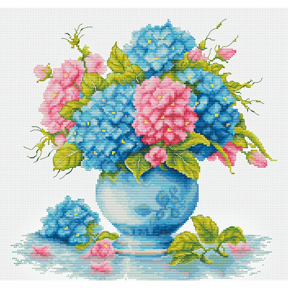 樂天商城 - 輸入 クロスステッチキット ｜ 刺繍キット Luca-S 社 アジサイ ｜ 上級者 風景 花 花瓶 紫陽花 刺しゅう 刺繍 ステッチ ししゅう キット 手芸 キット 手芸キット 手作り ハンドメイド 手芸用品 インテリア クロスステッチ