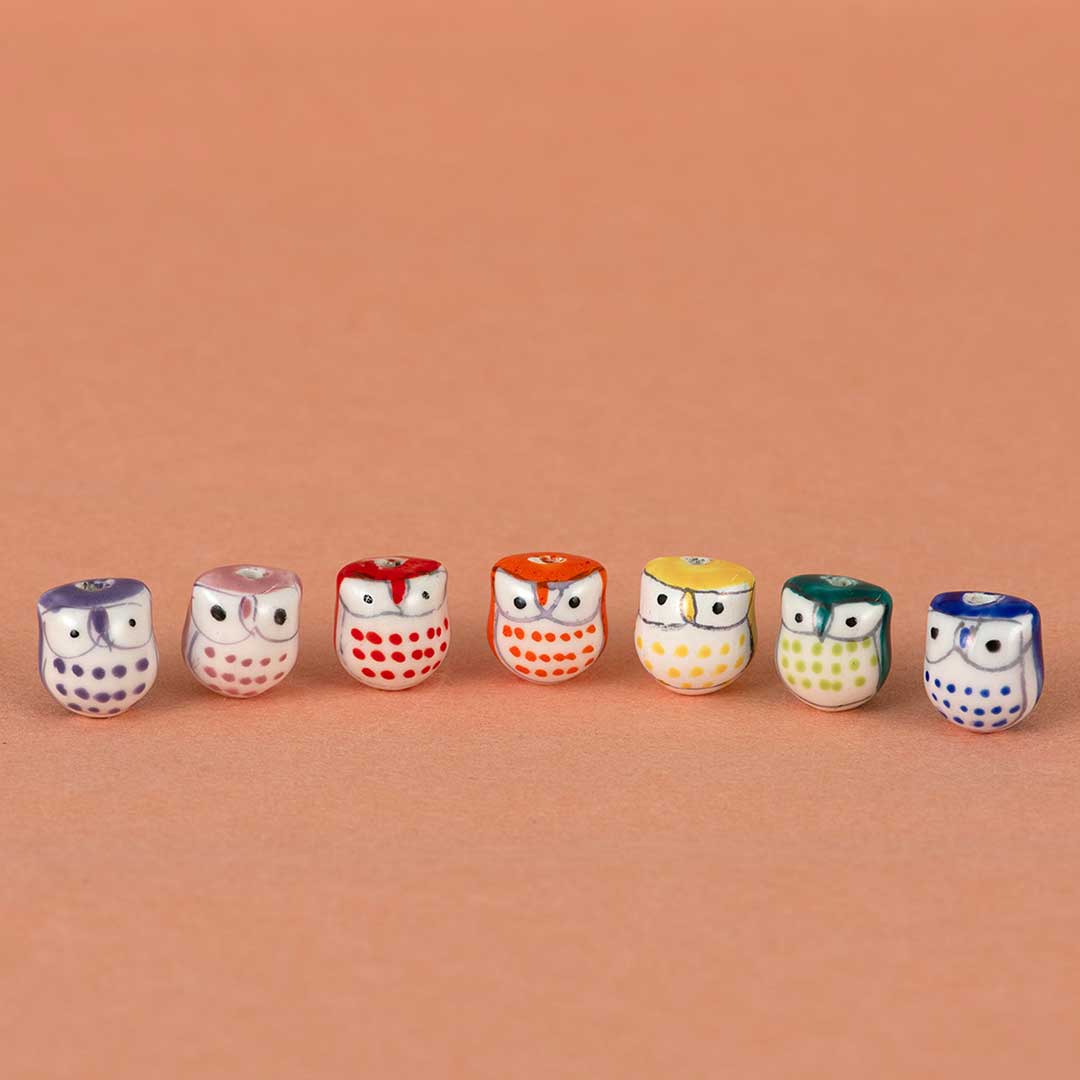 ポイント5倍：11/27 01:59まで【 材料 】 ふくろうの陶玉セット ｜ 陶器ビーズ 陶玉 縁起物 ふくろう ..