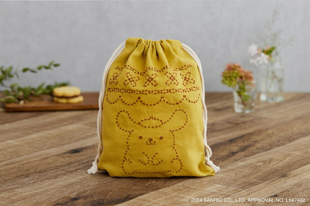 【説明書付き】 初心者向け サンリオキャラクターズの刺し子小もの 巾着 ポムポムプリン 手芸 キット 手芸キット 手作り ハンドメイド 手芸用品 刺しゅう 刺繍 ししゅう 刺繍キット 刺し子 サンリオ キャラクター かわいい