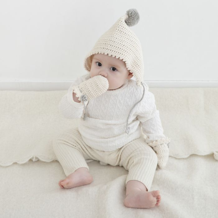 《楽天スーパーSALE》【説明書付き】 初心者向け 肌に優しいコットン糸で作る ベビーのミトンとボンネット 編み物 編物 キット 赤ちゃん用 男の子 女の子 ニット コットン プレゼント ギフト かわいいのサムネイル