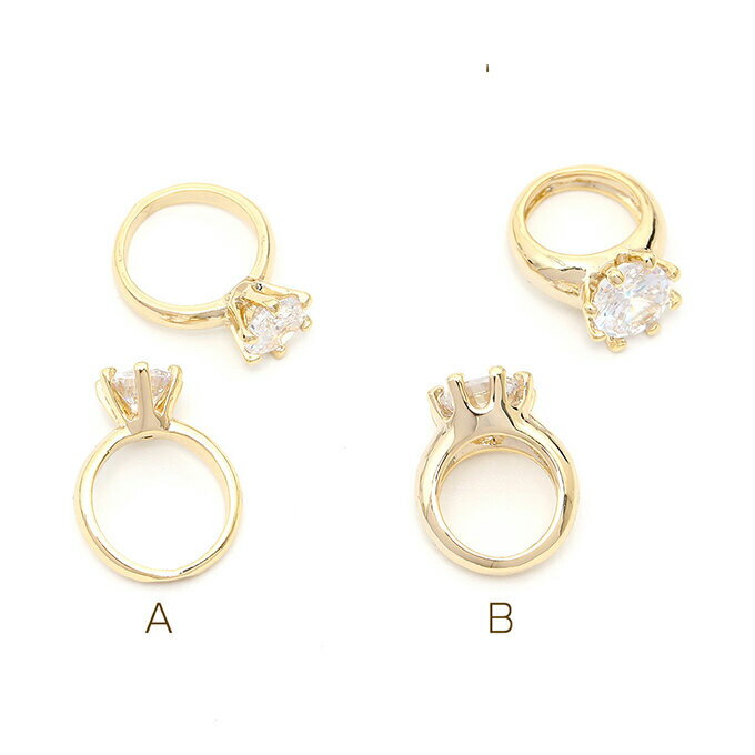 色褪せにくい14KGPゴールドメッキ 高品質ジルコニアチャーム リング