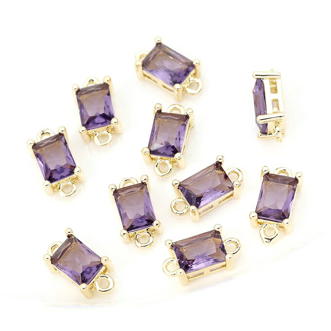 即日発送！色褪せにくい14KGPゴールドメッキ 高品質フレームガラスチャーム 長方形型 2カン 6×12mm（2ヶ）