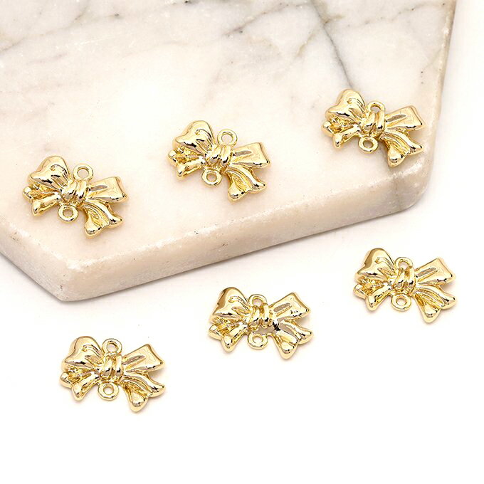 即日発送！色褪せにくい14KGPゴールドメッキ 高品質コネクターチャーム リボン 2カン 10×14mm（1ヶ）