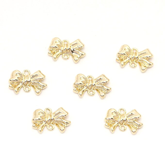 即日発送！色褪せにくい14KGPゴールドメッキ 高品質コネクターチャーム リボン 2カン 10×14mm（1ヶ）