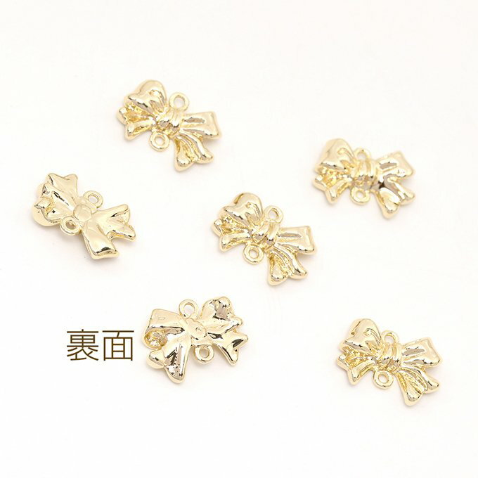 即日発送！色褪せにくい14KGPゴールドメッキ 高品質コネクターチャーム リボン 2カン 10×14mm（1ヶ）