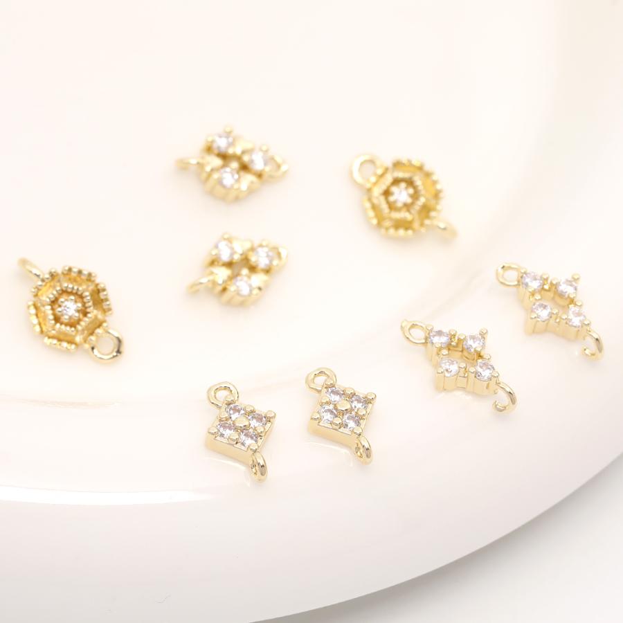 即日発送！色褪せにくい14KGPゴールドメッキ 高品質ジルコニアチャーム ひし形 ロングひし形 3連ハート..