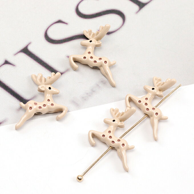 即日発送！エポ調メタルビーズ シカ 鹿モチーフ アニマルビーズ 動物ビーズ 縦穴 全2色 約17×17mm（1ケ）