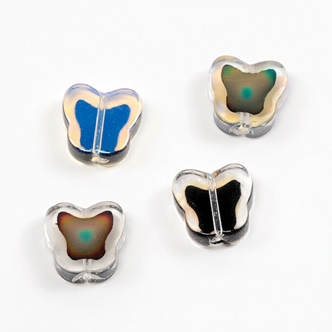 即日発送！ガラスビーズ 温度で色変化 ミラージュ―ビーズ 蝶型 縦穴 約14×14.5mm (4ヶ)