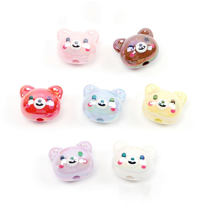 即日発送！アクリルビーズ アニマルビーズ 熊ビーズ ベア くまビーズ クマビーズ 縦穴 ランダム発送 約17×20mm (4ヶ)