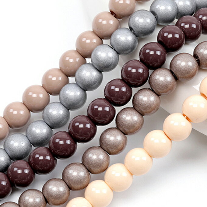 即日発送！ガラス連ビーズ 塗装ビーズ 連売り セラミック調ビーズ 8mm丸玉 秋冬カラーガラスビーズ 約8..