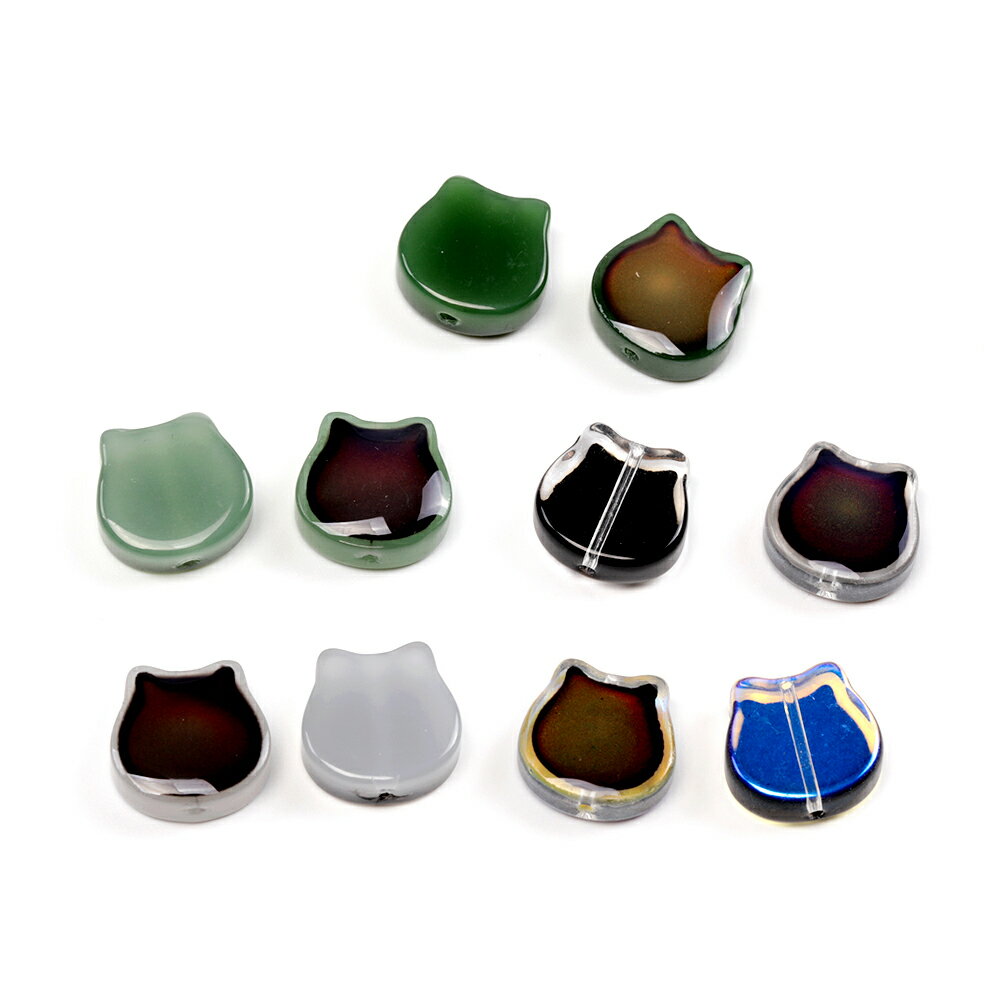 即日発送!ガラスビーズ 温度で色変化 ミラージュ―ビーズ ねこフェイス型 縦穴 約13.5×14mm (4ヶ)