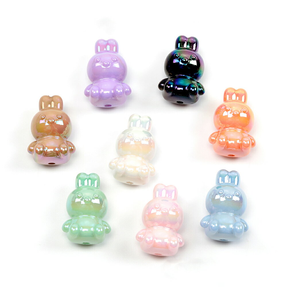 即日発送！アクリルビーズ うさぎ 兔 ラビット アニマルビーズ 立体動物ビーズ 縦穴 約16×23mm(6ヶ) ※..