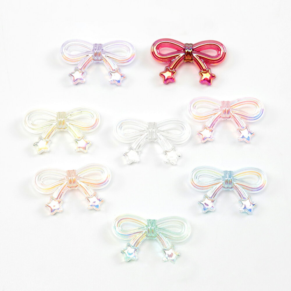 即日発送！アクリルビーズ リボン型 キーホルダー ストラップ カスタマペン用ビーズ 縦穴 約20×34mm(4..