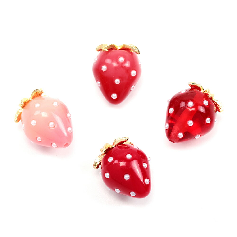 即日発送！いちごビーズ 合金樹脂 中粒 イチゴ 苺 ストロベリー フルーツ 果物 パール付き 約12×15mm（..