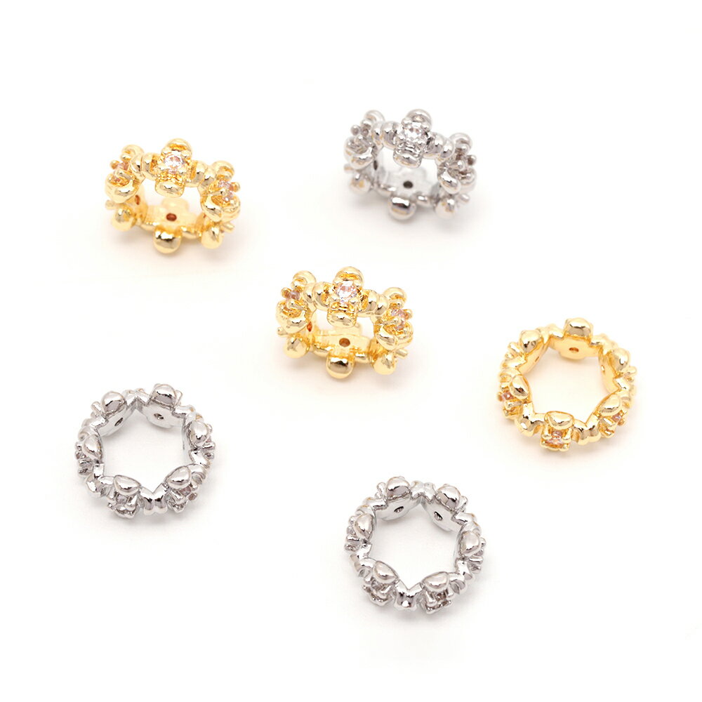 即日発送！スペーサービーズ ロンデルビーズ メタルビーズ ジルコニア付き ブレスレット制作ビーズ 約4..