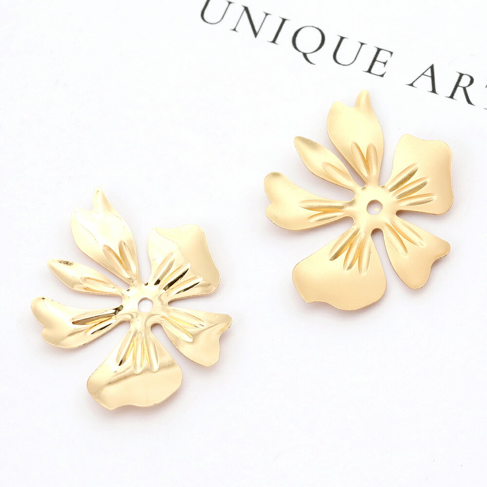 メタルフラワーパーツ 六弁花 ビーズキャップパーツ メタル花座パーツ 座金 アクセサリー フラワーチャームパーツ 27.5×35.5mm 4個入