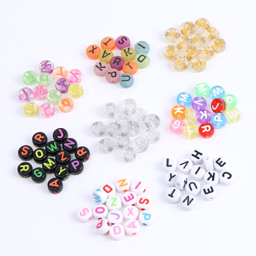 アクリルビーズ ミックス アルファベット アクセサリーパーツコイン型 7mm