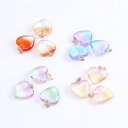 即日発送! ハート型ガラスチャーム ガラスペンダントトップ グラデーションカラー バチカン付き 20×22mm ゴールド(10ヶ)