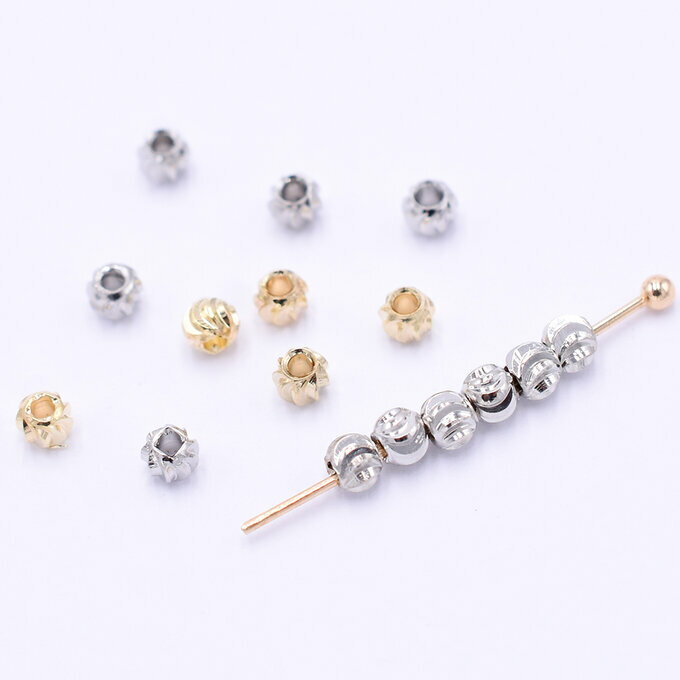 即日発送！メタルビーズ カボチャビーズ 筋入り ラウンド 2.8mm（40ヶ）