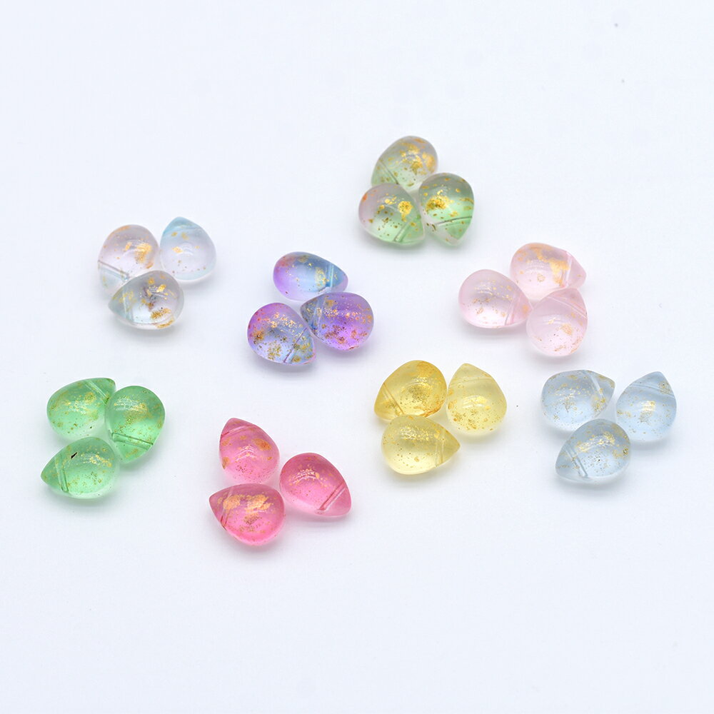 樂天商城 - 即日発送！チェコ調ガラスチャーム グラデーションカラー 金箔模様入り 雫型 ドロップ 上部横穴あり 9×12mm 全8色