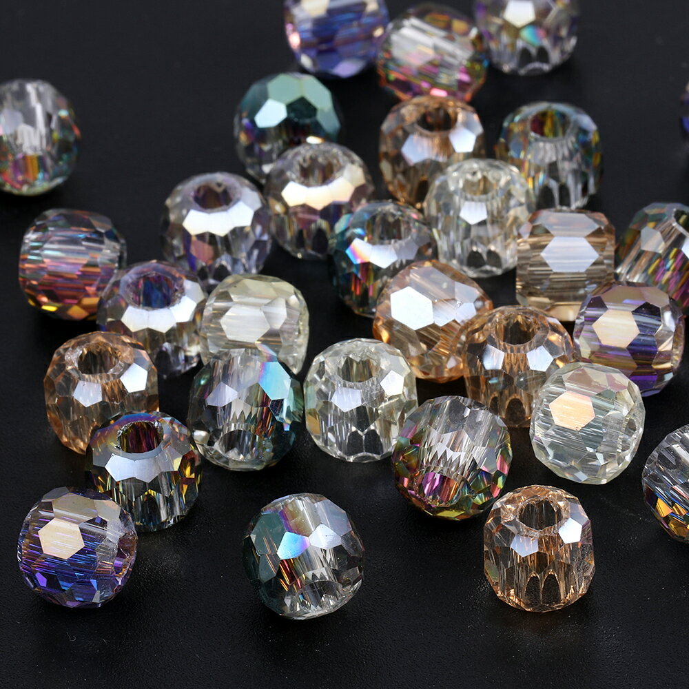 即日発送！オーロラカラーガラスビーズ ウンドカット 縦穴 7×8mm（10ヶ）