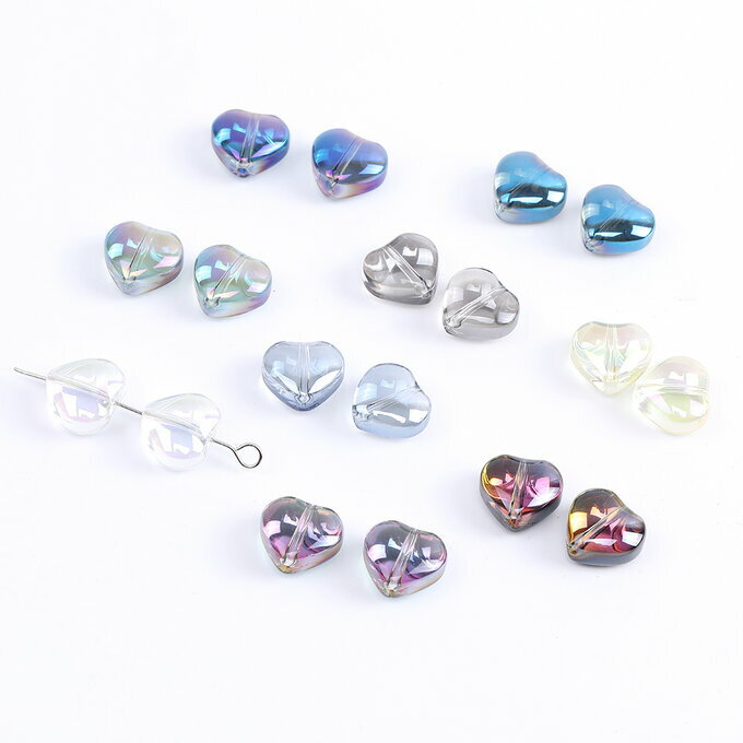即日発送！メッキガラスビーズ ハートビーズ ハート型 縦穴9×10mm（20ヶ）