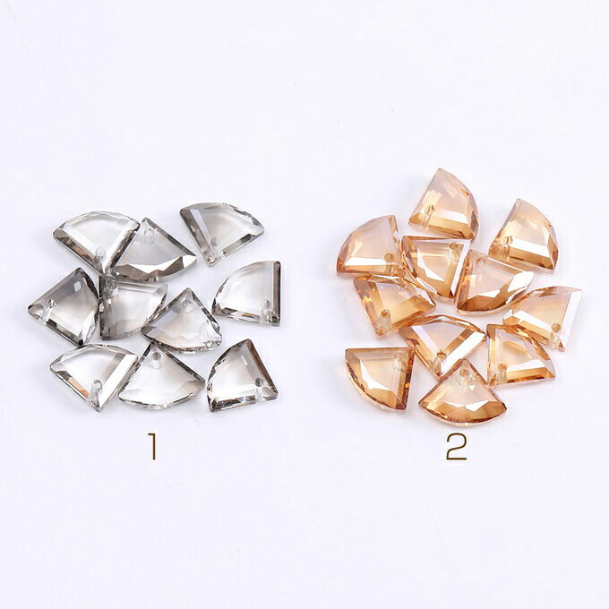 即日発送！扇型メッキガラスチャーム 扇型カット 横穴 10×12mm