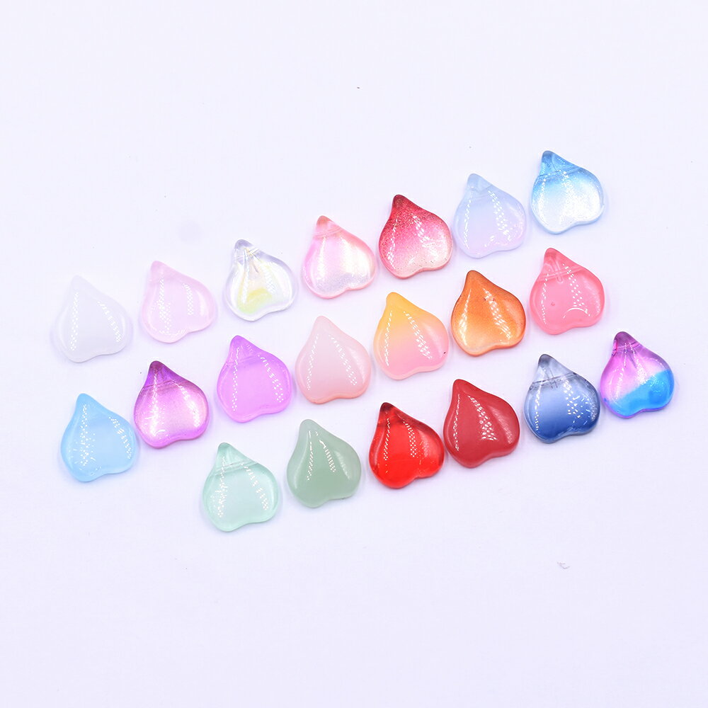 即日発送！ガラス製花びらチャーム グラデーションカラー 上質チェコ調ガラスチャーム 花びら 上部横穴..