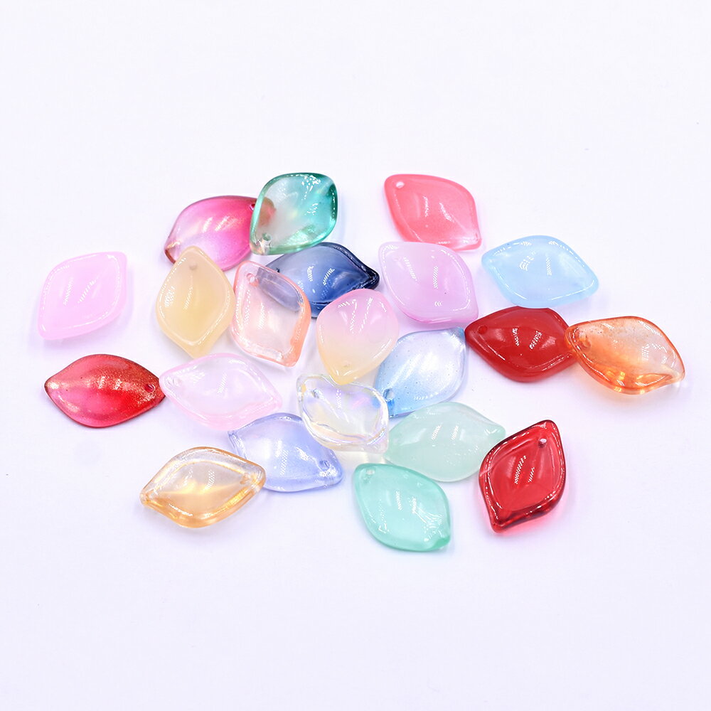 即日発送！ガラス製花びらチャーム グラデーションカラー 上質チェコ調ガラスチャーム 花びら 上部横穴..