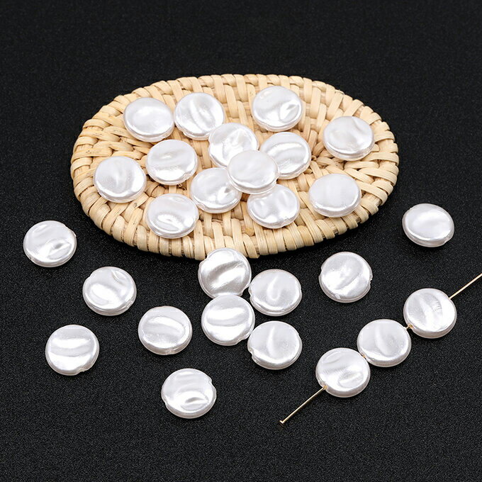 アクセサリーパーツ　アクリルビーズ 不規則コイン型 10mm パールカラー　10個　ハンドメイド素材