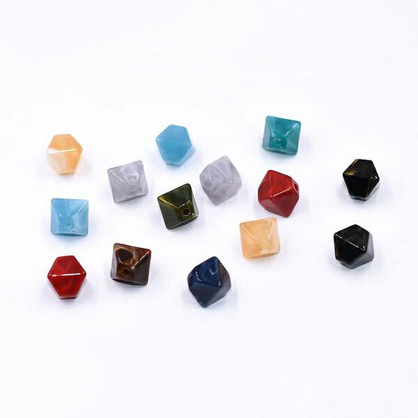 即日発送！アクリルビーズ マーブルカラー ひし形 縦穴 13×14mm（10ヶ）