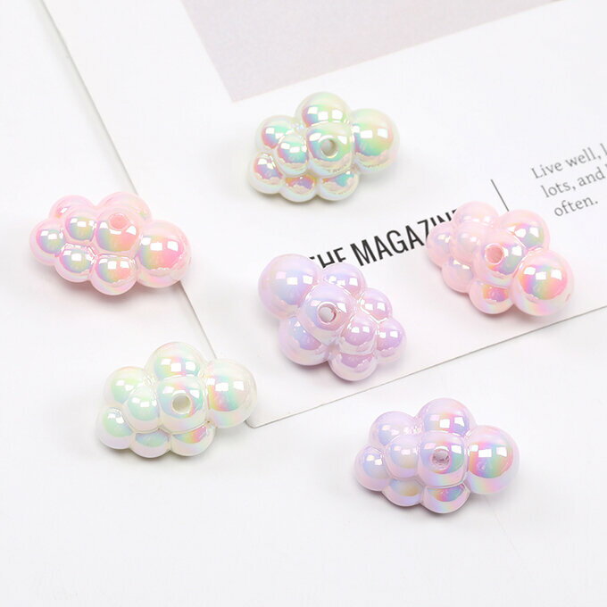 即日発送！立体雲ビーズ くもアクリルビーズ クモビーズ オーロラカラー 縦穴 17.5×25.5mm ミックスカラー（10ヶ）