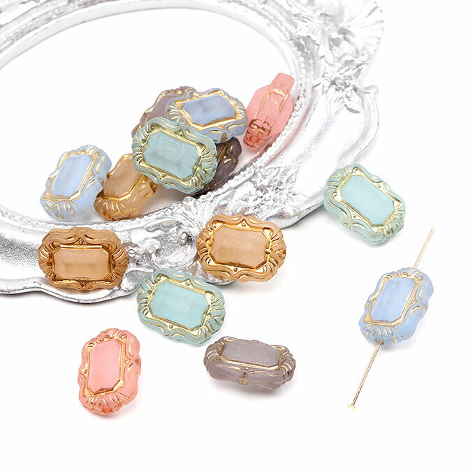 即日発送！アンティーク調アクリルビーズ フロスト加工 長方形型 13.5×18mm（10ヶ）