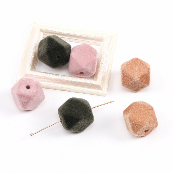 即日発送！フロッキービーズ 六角カット 15×16mm ピンク（6ヶ）